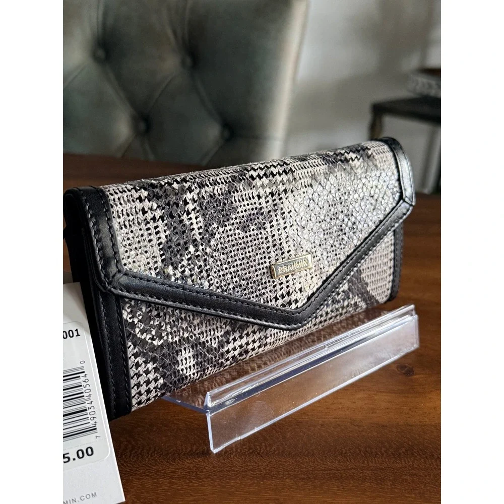 NWT $195 Brahmin Veronica Black Spark Houndstooth Snakeskin Leather Wallet